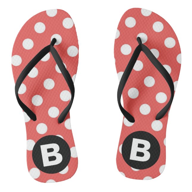 Rotes Punkte-Muster schwarzes Monogramm Flip Flops (Fußbett)