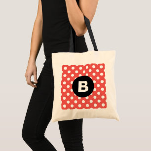 Rotes Punkte-Muster schwarzes Monogramm Tragetasche