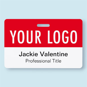 Rotes PVC-Namensschild Horizontales Logo Personal  Ausweis