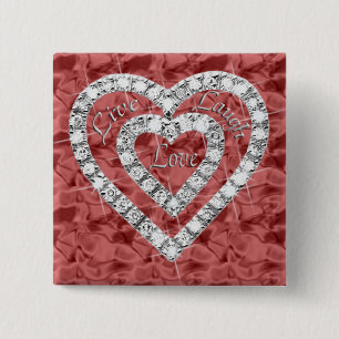 Rotes Quadrat-Livelachen-Liebe-Diamant-Herz-Knopf Button