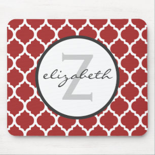 Rotes Quatrefoil Monogramm Mousepad
