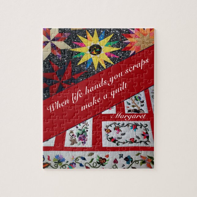 Rotes Quilting macht ein Quilt-Zitat (Vertikal)