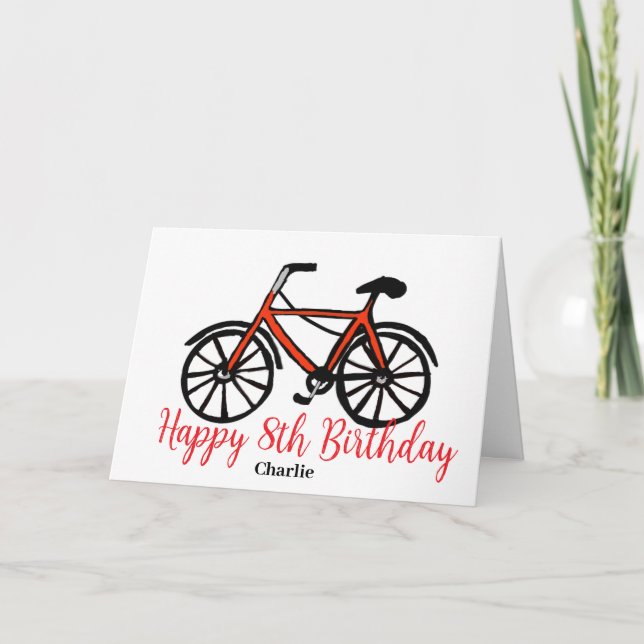 Rotes Rad zum 8. Geburtstag Karte (Vorderseite)