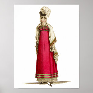 Rotes Regency-Kleid Antiquität französische Modeze Poster