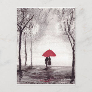Rotes Regenschirm-Liebespaar Hochzeitsjubiläum Postkarte