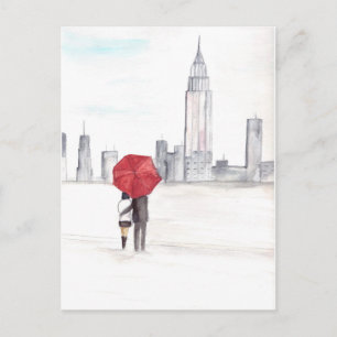 Rotes Regenschirm-Paar New York cool trendy Hochze Postkarte