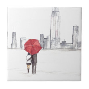 Rotes Regenschirm-Paar New York cool trendy schön Fliese