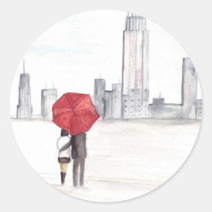 Rotes Regenschirm-Paar New York cool trendy schön Runder Aufkleber