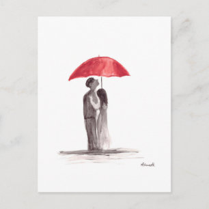 Rotes Regenschirm-Paar Postkarte