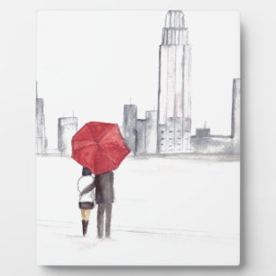 Rotes Regenschirmpaar New York cool angesagte Schö Fotoplatte