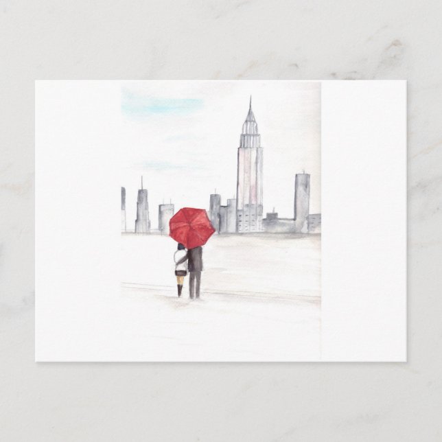 Rotes Regenschirmpaar New York cool angesagte Schö Postkarte (Vorderseite)