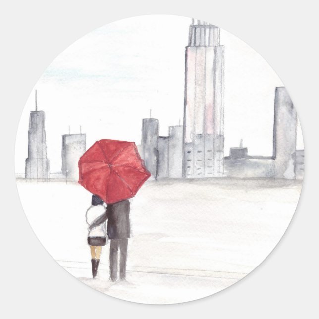 Rotes Regenschirmpaar New York cool angesagte Schö Runder Aufkleber (Vorderseite)