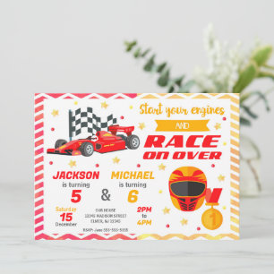 Rotes Rennwagen-Jubiläum   Retro-Formel-1-Auto Einladung