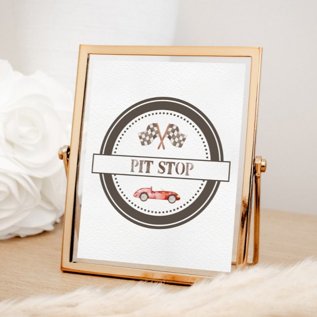 Rotes Rennwagen-Pit-Stop-Schild Poster (Von Creator hochgeladen)