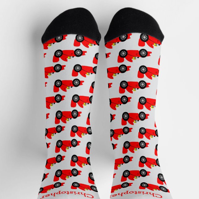 Rotes Rennwagendesign Personalisiert Socken (Oben)