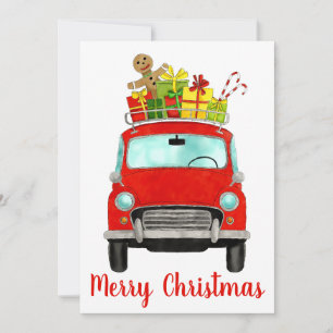 Rotes Retro-Auto mit Geschenken Feiertagskarte
