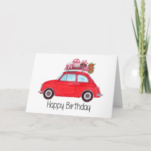 Rotes Retro-Fiat 500 Geburtstag Karte
