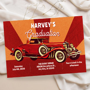 Rotes Retro-Klassiker-Auto-Abschluss Einladung