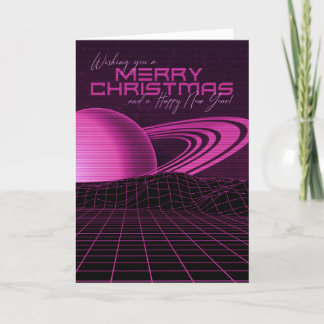 Rotes Retrowave-Weihnachtskarte Feiertagskarte
