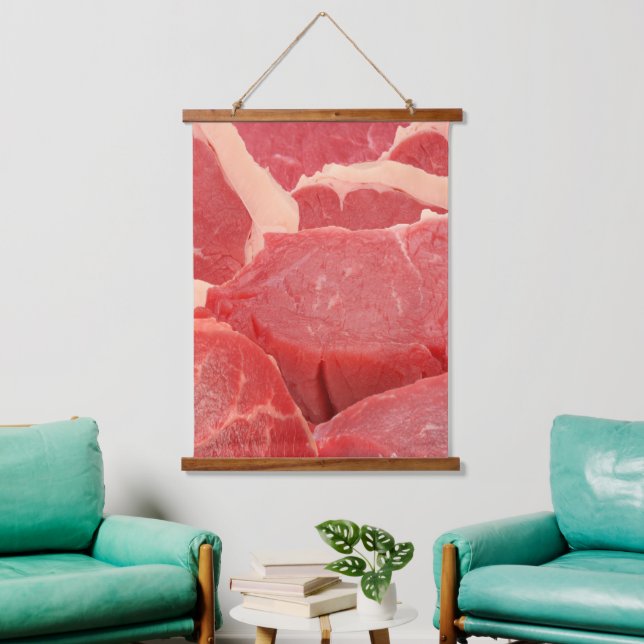 Rotes Rindfleisch Wandteppich Mit Holzrahmen (Wohnzimmer)