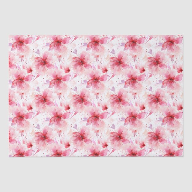 Rotes Rosa Blume Frühlingsmuster Seidenpapier (Vorderseite)