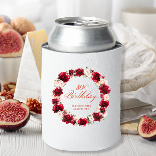 Rotes rosa Blumenmuster 80. Geburtstag Personalisi Dosenkühler