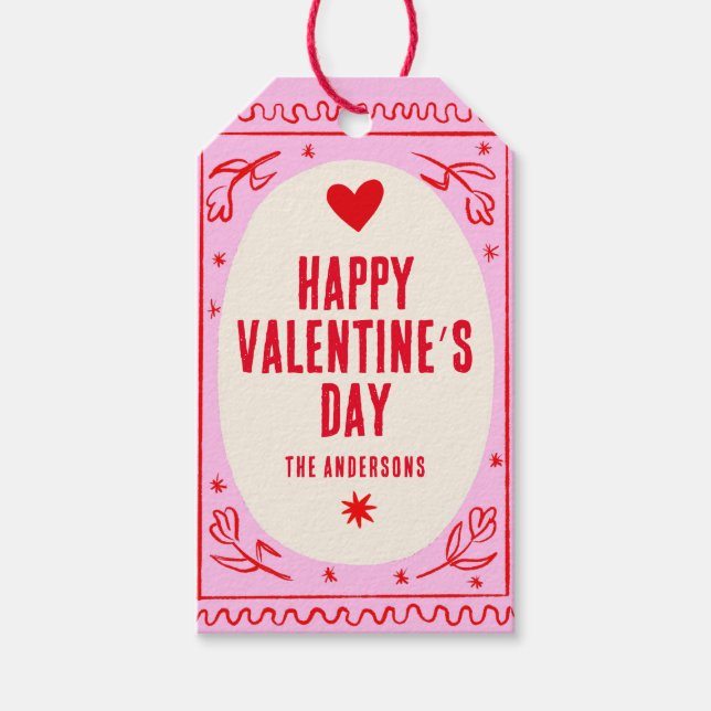 Rotes Rosa Herzlichen Glückwunsch Valentinstag Geschenkanhänger (Vorderseite)