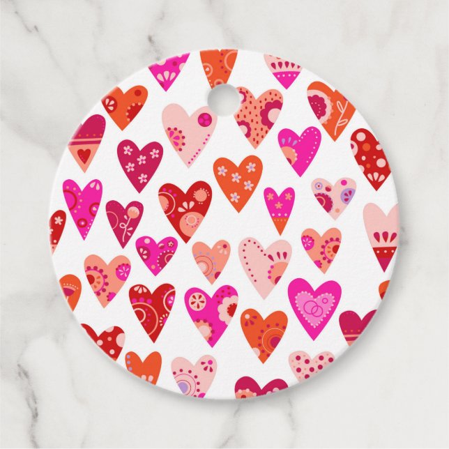 Rotes Rosa Herzmuster Geschenkanhänger (Vorderseite)