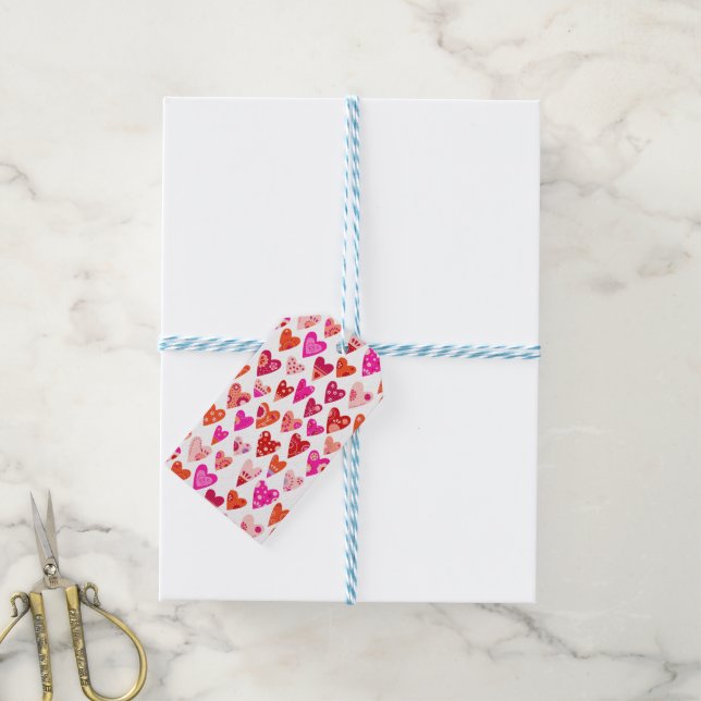 Rotes Rosa Herzmuster Geschenkanhänger (Mit Garn)