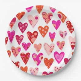 Rotes Rosa Herzmuster Pappteller