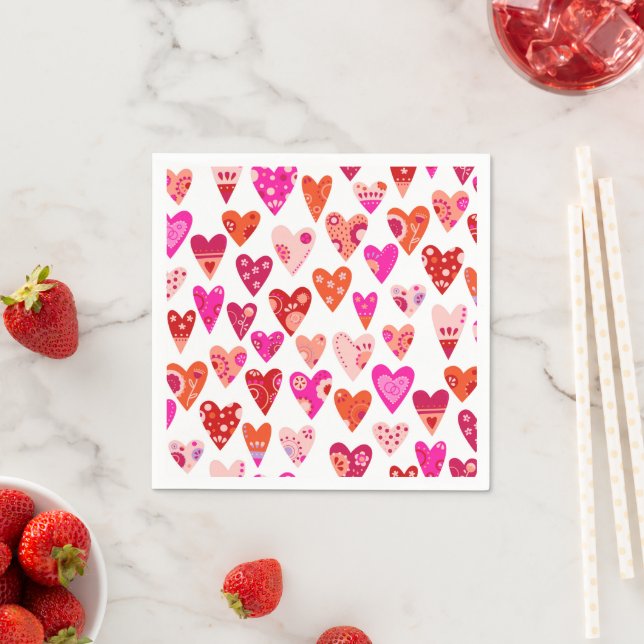 Rotes Rosa Herzmuster Serviette (Beispiel)