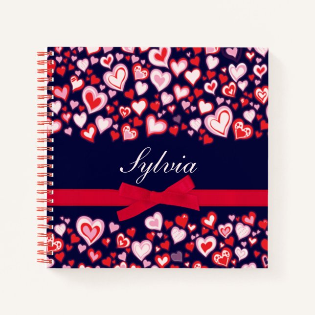 Rotes Rosa, Lila und Marineband Notizbuch (Vorderseite)