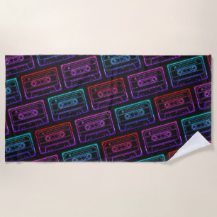 Rotes Rosa Neon Retro-Kassettenband-Muster Strandtuch