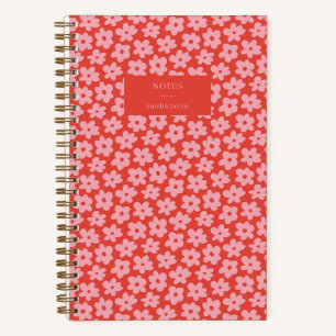 Rotes rosa retro Gänseblümchen-Muster personalisie Notizbuch