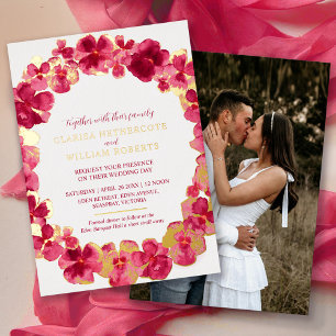 Rotes rosa Stiefmütterchen Aquarell Blumenhochzeit Folieneinladung