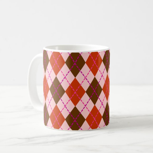 Rotes, Rosa und Braunes Argyle-Muster Kaffeetasse (Vorderseite Links)
