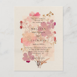 Rotes Rosa und Creme, blumengeschmückte Einladung  Postkarte