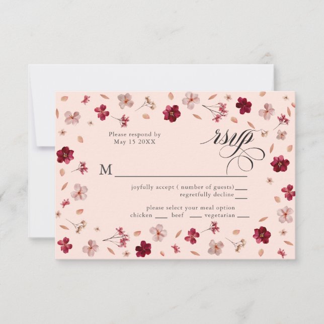 Rotes Rosa und Creme, Blumenkohl-Antwortkarte RSVP Karte (Vorderseite)