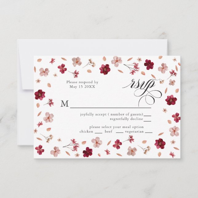 Rotes Rosa und Creme, Blumenkohl-Antwortkarte RSVP Karte (Vorderseite)