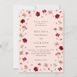 Rotes Rosa und Creme, blumenreiche Hochzeit Einladung