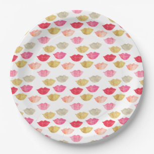 Rotes Rosa Wasserfarben Lippen Pappteller