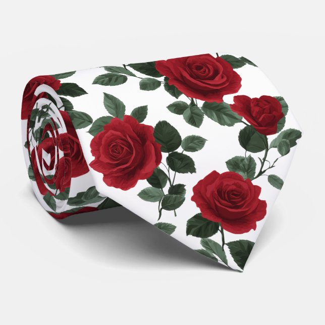 Rotes Rosen-Blumenmuster Krawatte (Gerollt)