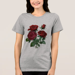 "Rotes Rosen Frauen T-Shirt – Weibliche Eleganz in Tri-Blend Shirt