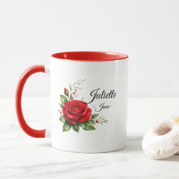 Rotes Rosen-Monogramm-Tasse – Juni-Geburtsblume