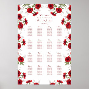 Rotes Rosen Romantisches Hochzeit Sitzordnung Poster