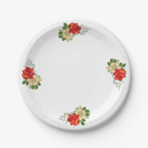 Rotes Rosen und Gänseblümchen Design Pappteller