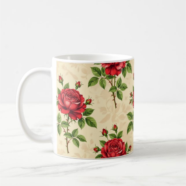 Rotes Rosen-Vintage-Muster Kaffeetasse (Links)