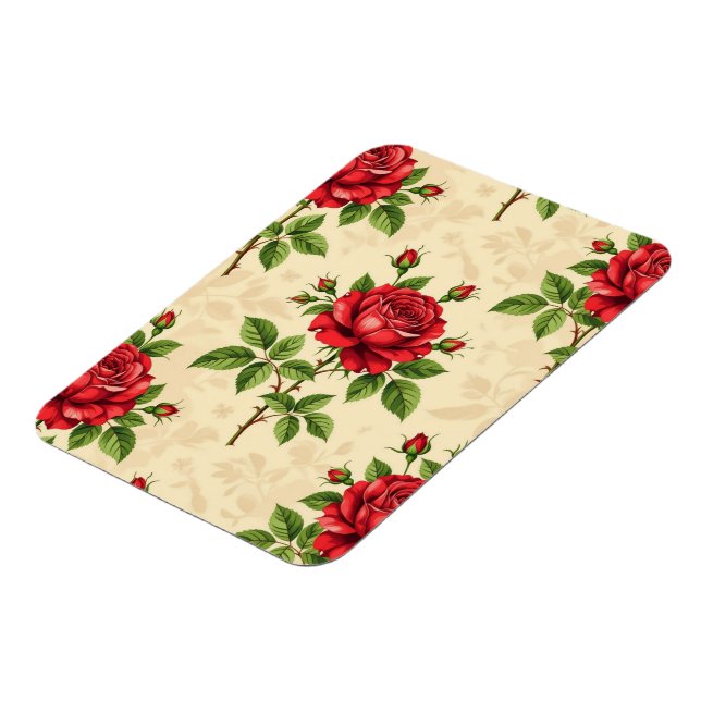 Rotes Rosen-Vintage-Muster Magnet (Linke Seite)