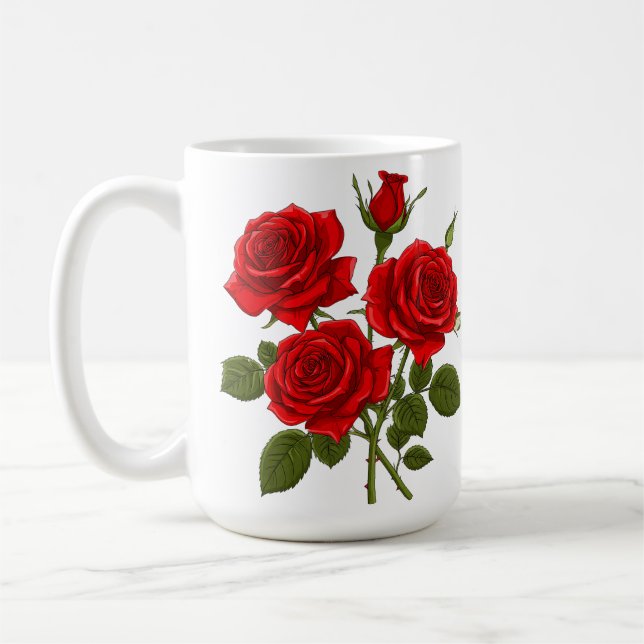Rotes Rosenbouquet Kaffeetasse (Links)