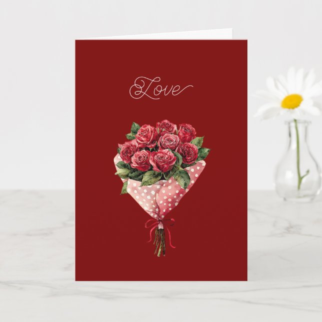 Rotes Rosenbouquet Valentinstag Karte (Kleine Pflanze)
